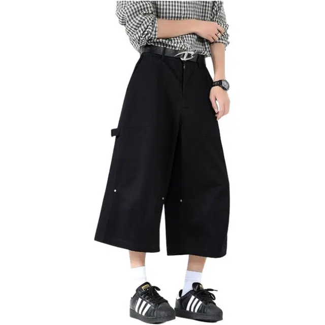 法文箱子 美式高街宽松直筒百搭七分阔腿休闲短裤 男款