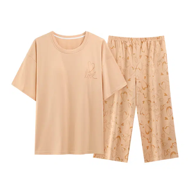 好福份 时尚透气圆领短袖可外穿家居服睡衣套装 女款