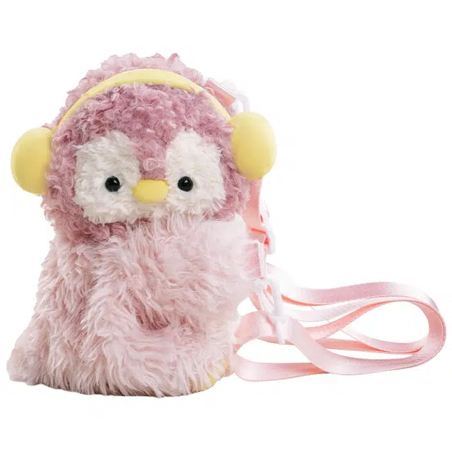 抱竹 粉色可爱企鹅趴趴包毛绒玩偶包 聚酯纤维 双肩包 女款