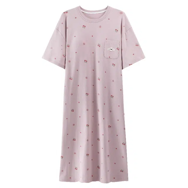 睦隆世家 短袖宽松带胸垫薄款舒适休闲可外穿家居服春夏睡裙 女款