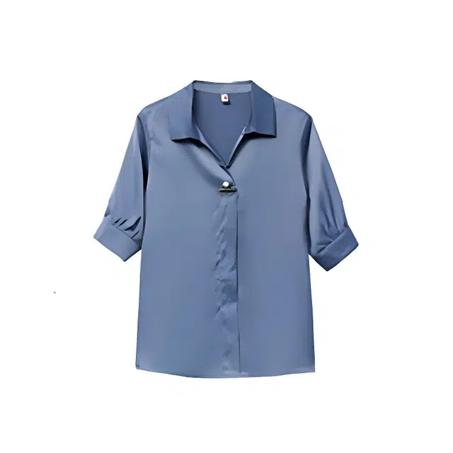 木清清 韩版时尚舒适百搭通勤纯色翻领五分袖雪纺衫 女款
