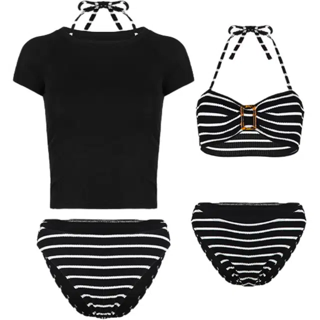 潞优野 简约时尚舒适条纹休闲优雅极简风修身百搭比基尼 女款