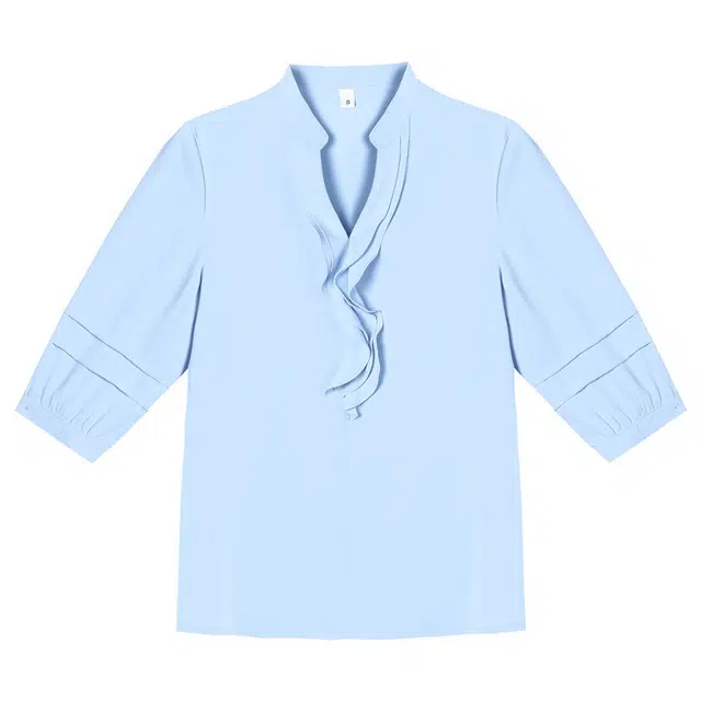 木清清 户外休闲荷叶边韩版舒适亲肤清爽纯色七分袖雪纺衫 女款