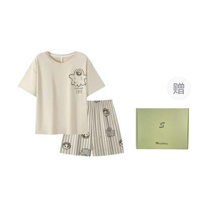 乐姿韵 舒适柔软薄款印花卡通短袖短裤家居服睡衣礼盒 男款