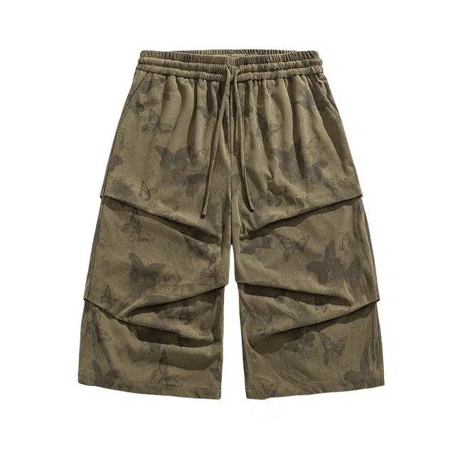 加荣 冰丝七分裤夏季薄款直筒宽松阔腿裤中国风复古印花裤子大码时尚潮流休闲短裤 男女同款