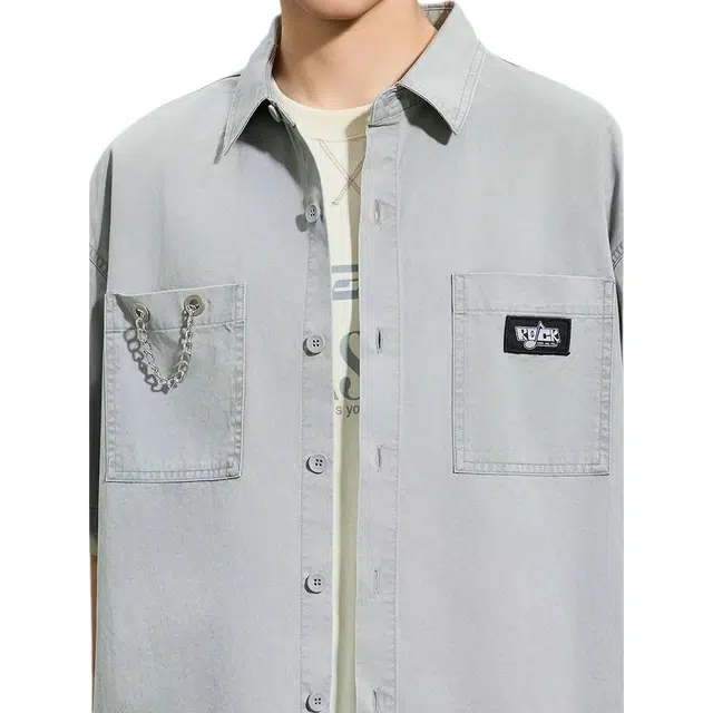 三福 净色简潮短款翻领短袖衬衫 男款