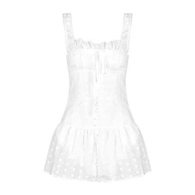 木清清 法式纯色方领收腰舒适短款吊带连衣裙 女款