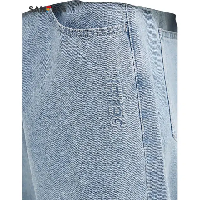 三福 抽绳宽松直筒中腰长裤牛仔裤 男款