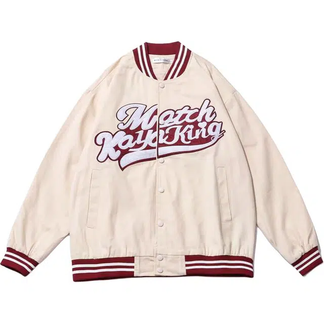 雅鹿 复古字母刺绣情侣收口袖长袖棒球领宽松型夹克外套 男女同款