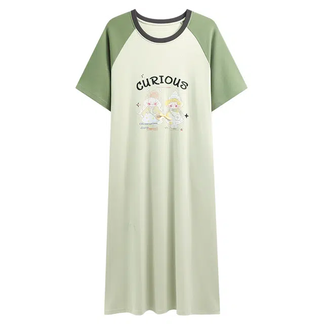 睦隆世家 纯棉短袖中长款卡通大码休闲舒适家居服夏季睡裙 女款
