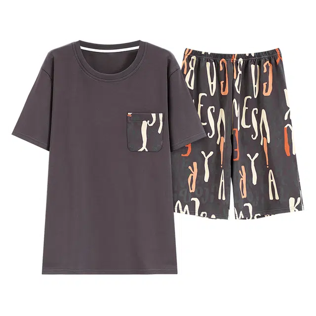 好福份 透气时尚圆领短袖家居服睡衣套装 男款