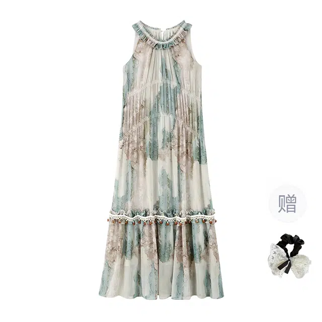 涂诗菲 法式复古设计感收腰显瘦度假风无袖连衣裙 女款