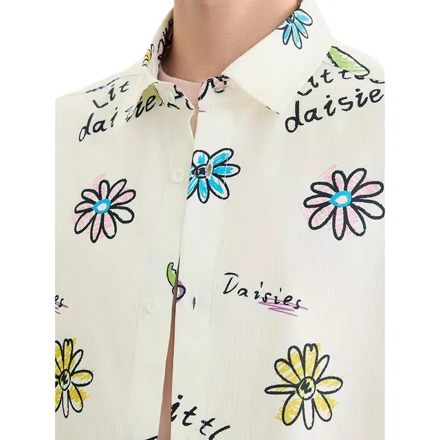 三福 短袖夏季男士满版花图案衬衫 男款