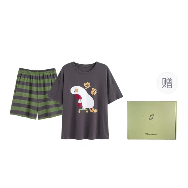 乐姿韵 美式复古趣味印花卡通短裤短袖家居服睡衣礼盒 女款