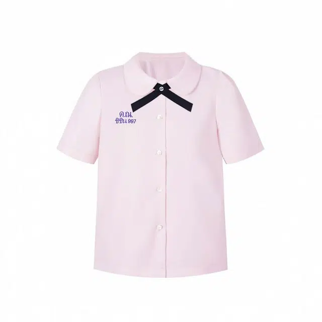 花铃太太 夏季 粉色泰式校服学院风衬衣女毕业照穿搭短袖衬衫女上衣 女款