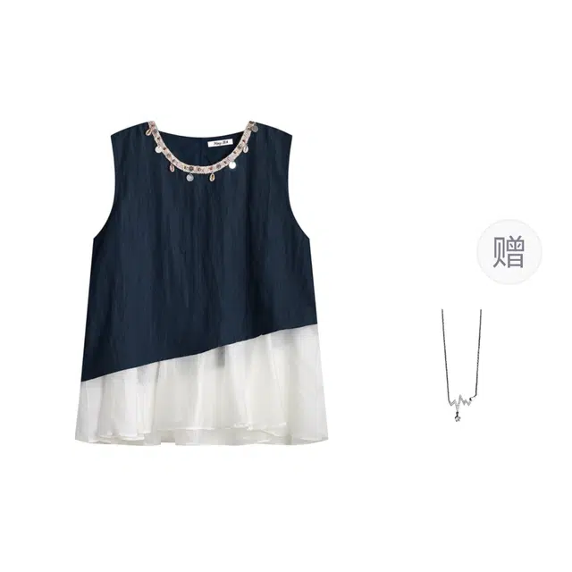 识恩 度假风衬衫高级拼接感假两件背心 女款