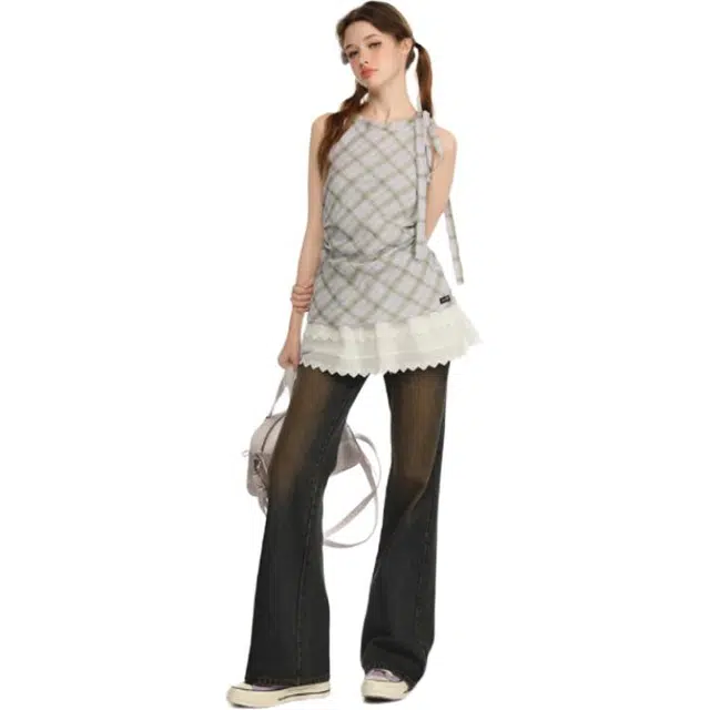 水中花 法式甜美感可盐可咸高级感蕾丝设计感挂脖无袖连衣裙 女款