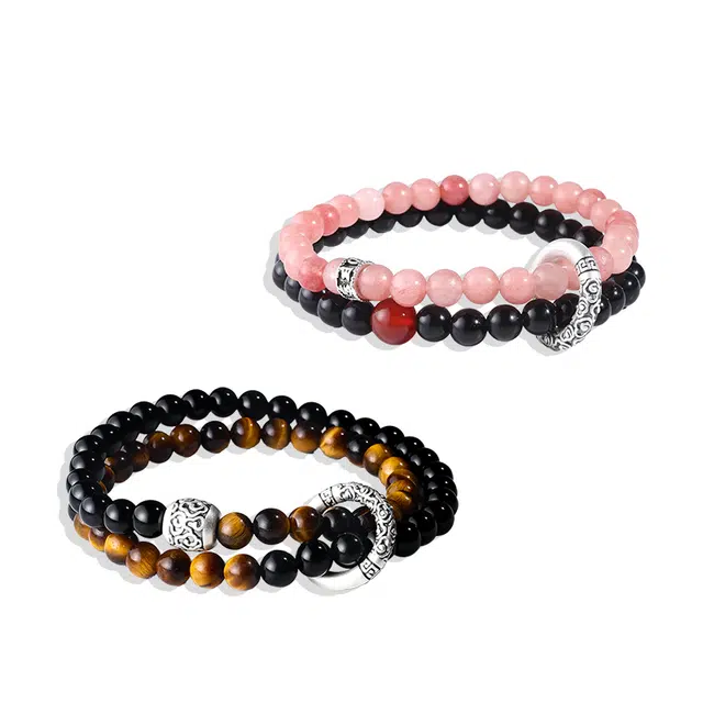 克兰茜 诸事顺利 锦鲤转运圆珠串 新中式小众国风 甜蜜饰爱精致百搭 复古氛围感双层叠戴设计 精美礼盒 黑曜石 玉石手串 男女同款情侣款