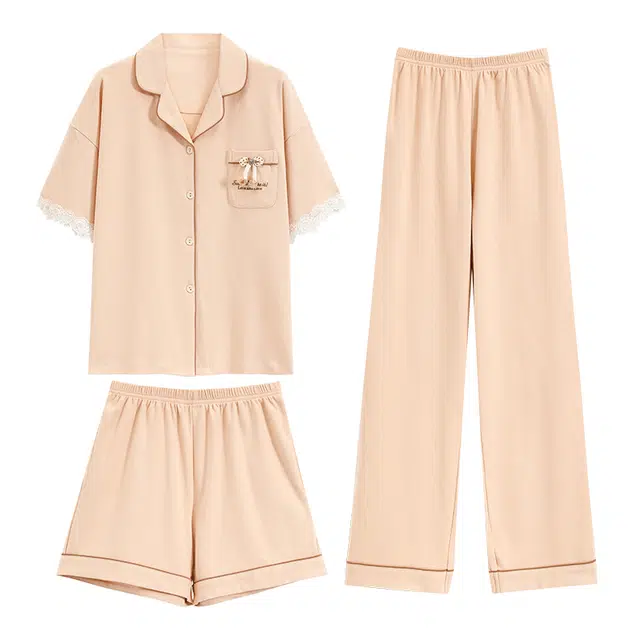 好福份 时尚透气短袖设计短裤家居服长裤夏季睡衣套装 女款