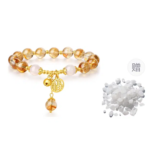 【福运连连】 金六福吉祥 蜜语晶辉福牌铃铛璀璨晶光 福气满溢晶莹剔透 通透闪耀轻奢百搭好运伴身天然 黄水晶 手串 男女同款情侣款