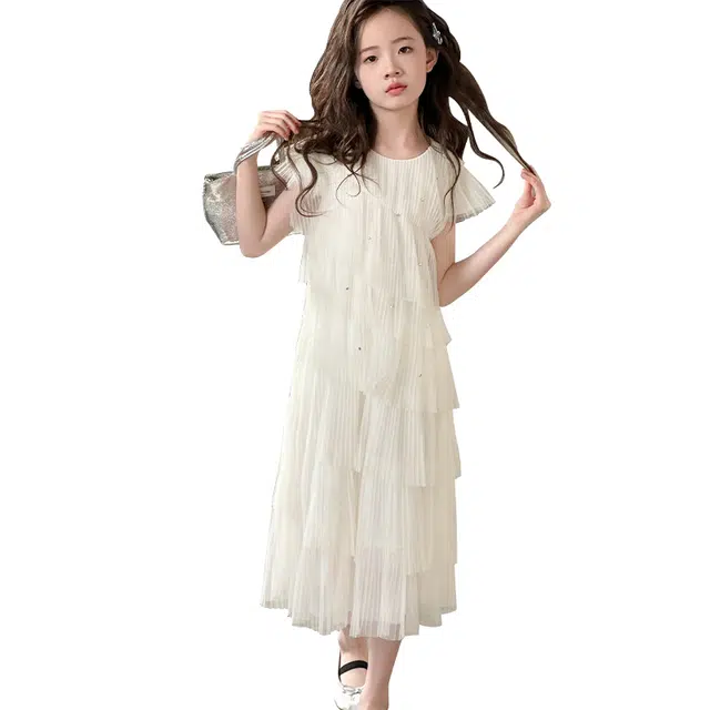 泰迪珍藏连衣裙 纯色时尚甜美个性无袖 米杏色 中小童
