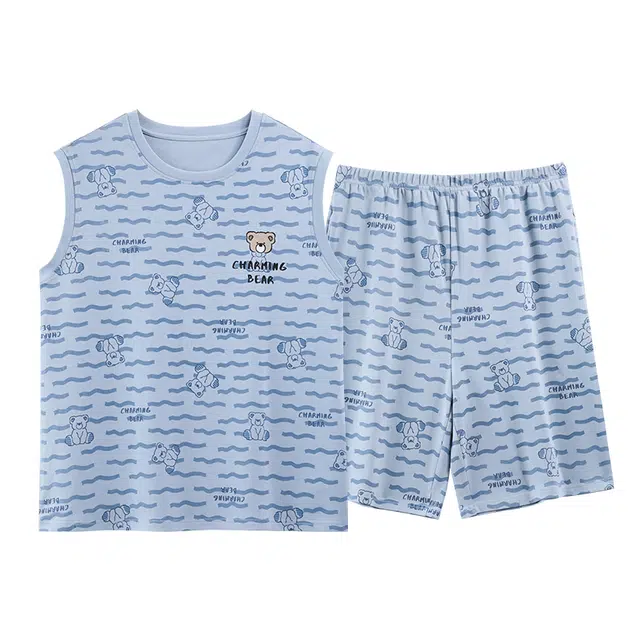 睦隆世家 背心短裤薄款无袖高级感条纹加大码家居服夏季睡衣套装 男款