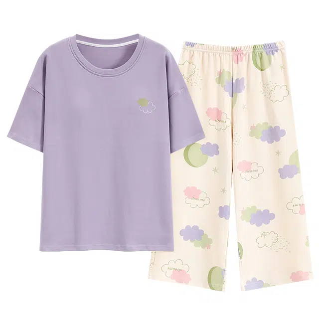 好福份 时尚舒适短袖家居服七分裤夏季睡衣套装 女款