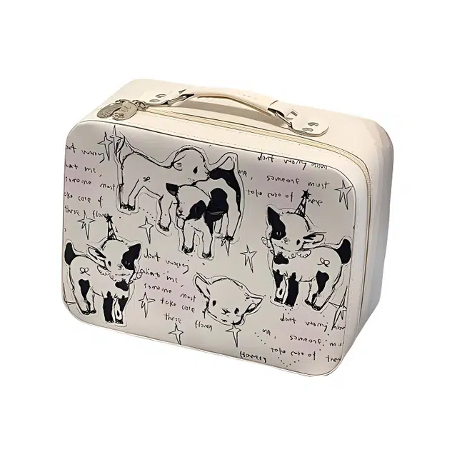 轻迎 可爱带镜子化妆箱收纳箱手提箱少女心小狗便携旅行宿舍化妆包 便携大容量