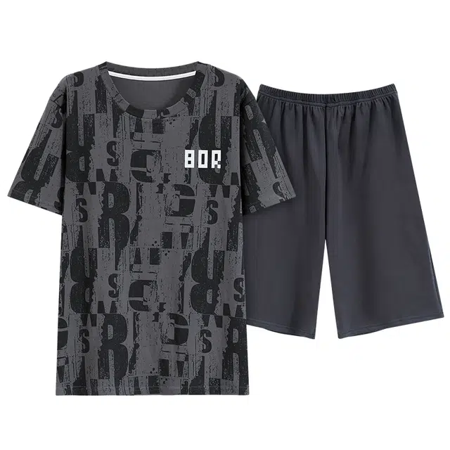 好福份 圆领亲肤简约风格家居服夏季睡衣套装 男款