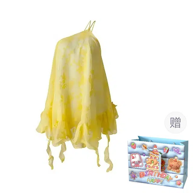 轻迎 法式斜肩花朵荷叶边大裙摆露肩吊带连衣裙 女款