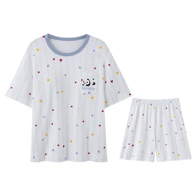 向薇 带胸垫短袖休闲可外穿家居服三分裤睡衣套装 女款