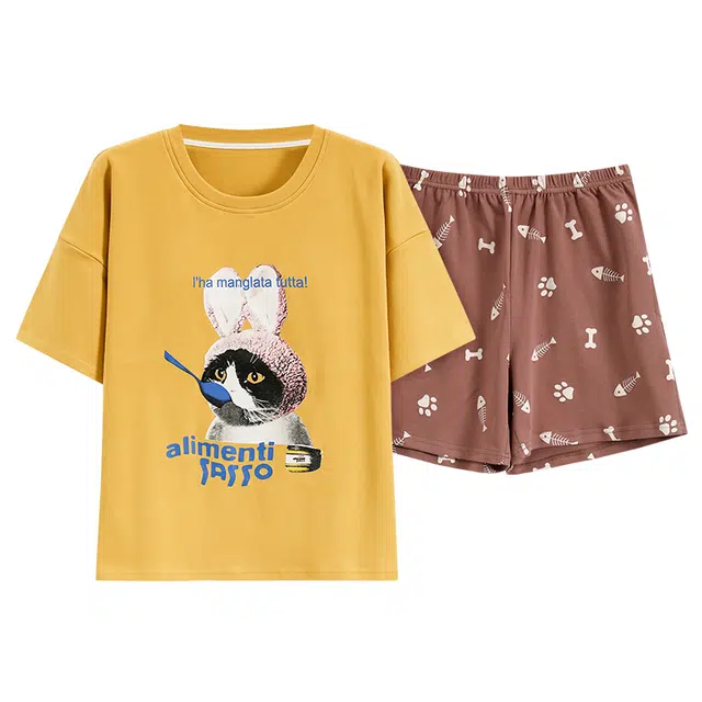 好福份 可爱时尚简约家居服夏季睡衣套装 女款