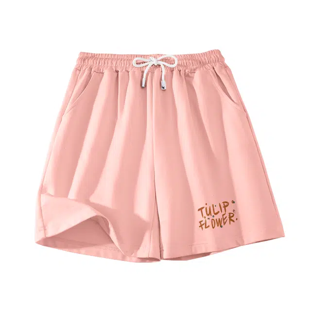 棉致 郁金香字母简约系带弹性舒适吸湿透气纯棉宽松基础通勤时尚五分休闲短裤 男女同款