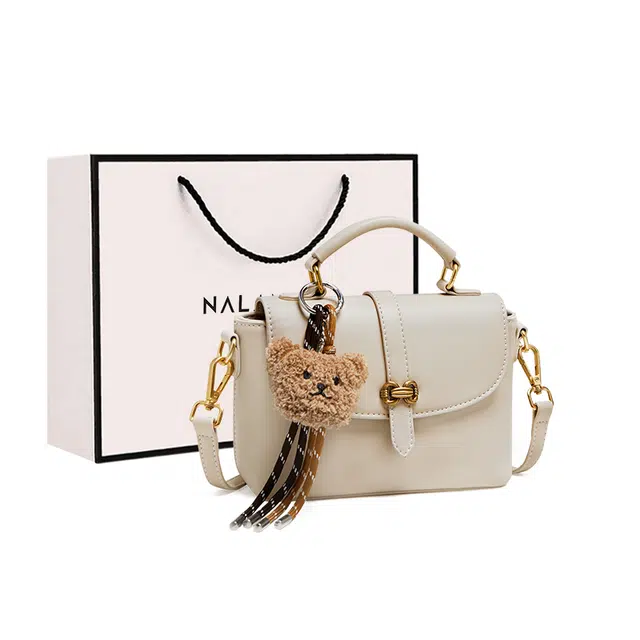 纳兰杜 时尚简约百搭高级质感 牛皮 单肩手提包 小号 女款 米白色