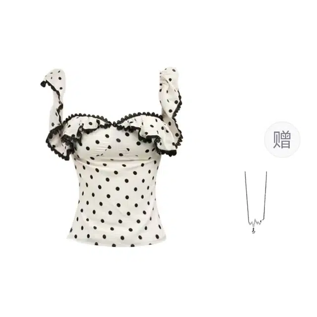 识恩 韩系减龄荷叶边波点一字肩修身显瘦蕾丝上衣吊带 女款