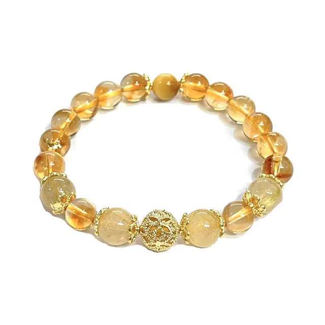 克兰茜 招财纳福 金缕黄水晶转运圆珠串 新中式小众轻奢简约高级感设计 八方来财水逆退散日常通勤百搭 精美礼盒 好运 金发晶 手串 女款