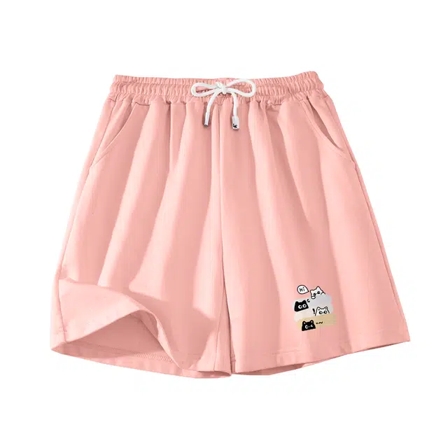 棉致 喵喵对话简约纯色系带弹性舒适吸湿透气纯棉宽松基础通勤时尚五分休闲短裤 男女同款