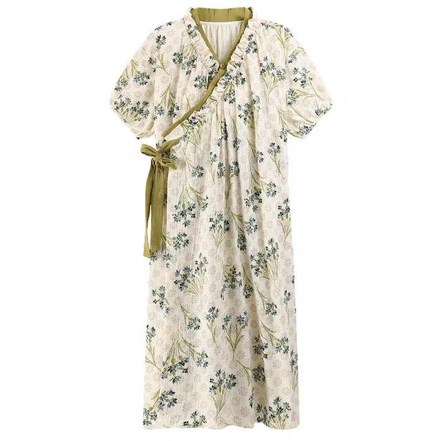 俏霓桐 小清新田园风优雅花朵甜美可爱休闲舒适透气带胸垫家居服可外穿短袖夏季睡裙 女款