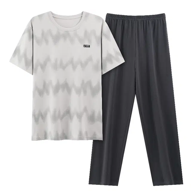 睦隆世家 纯棉短袖长裤薄款舒适可外穿家居服睡衣套装 男款