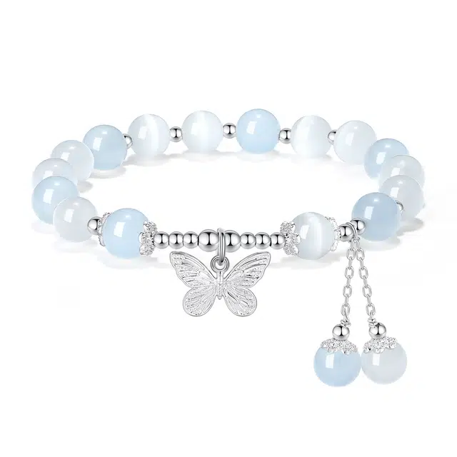 【普陀山官方已过香】 普陀山文创 锦绣前程新中式精致气质净化磁场一帆风顺蝴蝶福气叠加#好运 玻璃猫眼 玉石手串 男女同款情侣款