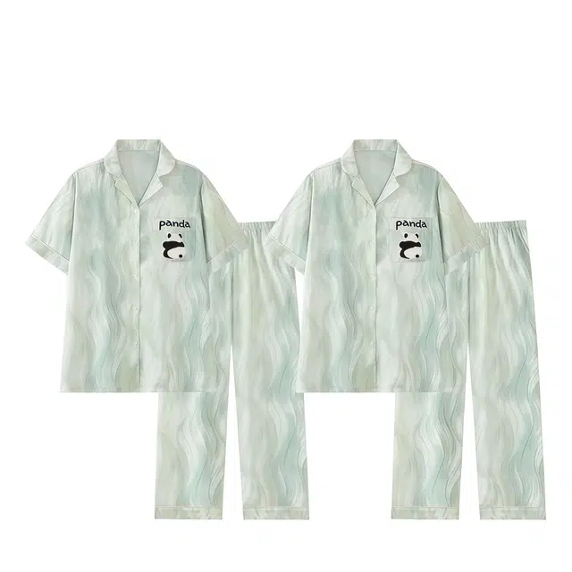 俏韵 翻领休闲舒适短袖长裤家居服可外穿睡衣套装 男女同款