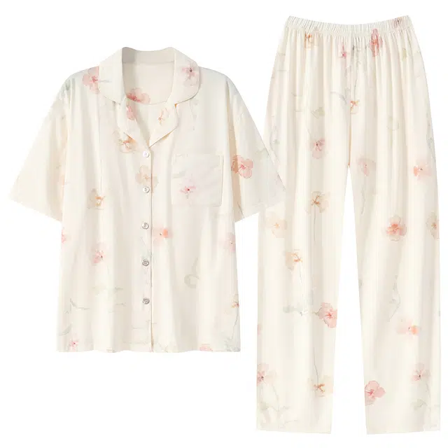 欧迪芬 短袖长裤柔软亲肤宽松透气可外穿不易起球家居服春夏睡衣套装 女款