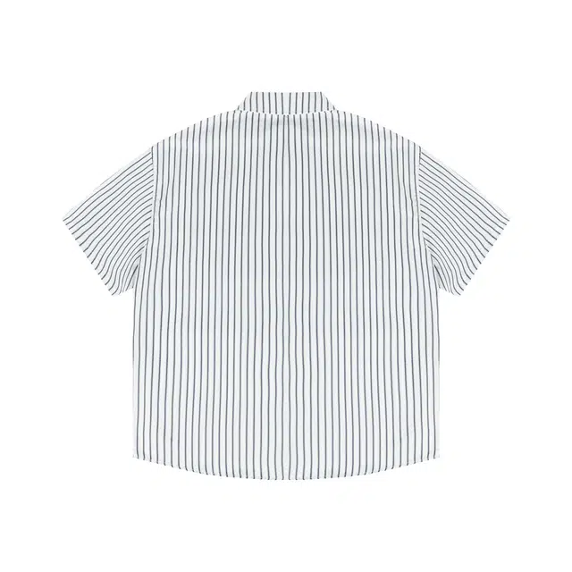 港仔文艺男 日系竖状廓形蓝白条纹口袋纽扣简约衬衣少年感翻领薄款短袖衬衫 男女同款