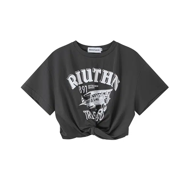 怪力萝莉 美式复古抽褶短袖小个子辣妹风露脐街舞短款服截短上衣 女款