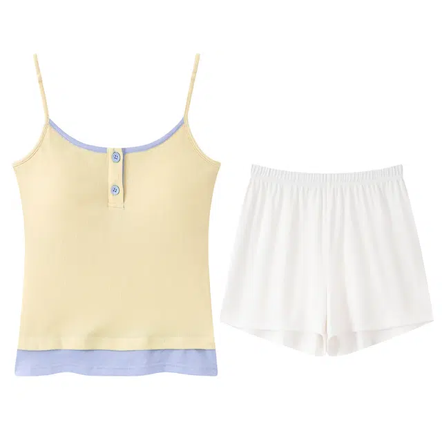 俏佳人 舒适透气亲肤休闲可外穿带胸垫纯欲风无袖小吊带家居服三分裤睡衣套装 女款