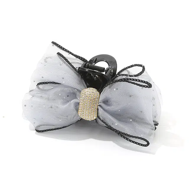 如花梦 双面蝴蝶结后脑勺盘发高级感鲨鱼 网纱 发夹 女款