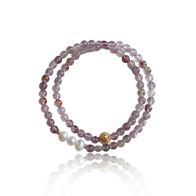 克兰茜 紫气东来 双层紫幽灵转运圆珠串小众轻奢双层叠戴高级感设计 能量加持水逆退散日常通勤精致百搭 精美礼盒 好运 紫水晶 手串 女款