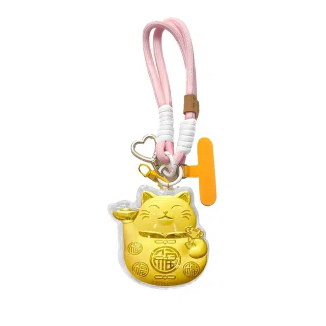 凤庙珠宝 招财猫招财猫钥匙扣 招财纳福精致温柔可爱小巧金色小猫咪浪漫甜蜜设计感创意#好运 金 挂件 男女同款情侣款