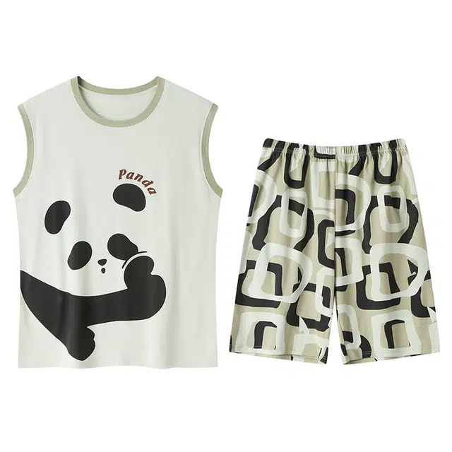 俏佳人 纯棉舒适透气休闲慵懒背心家居服柔软亲肤无袖五分裤睡衣套装 男款