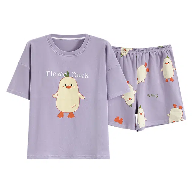 好福份 时尚简约家居服短袖三分裤夏季睡衣套装 女款